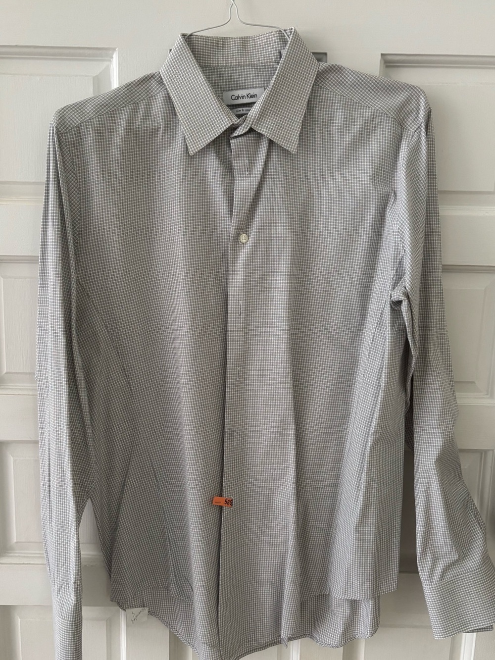 Calvin Klein Men's Light Gray Micro-Check Dress Shirt